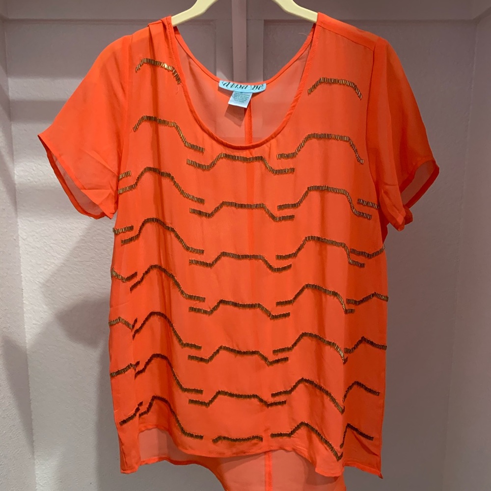 Coral and gold beaded blouse